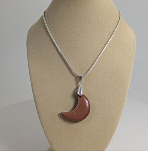 Goldstone Crescent Moon Necklace, Stone Of Ambition, Gift Idea